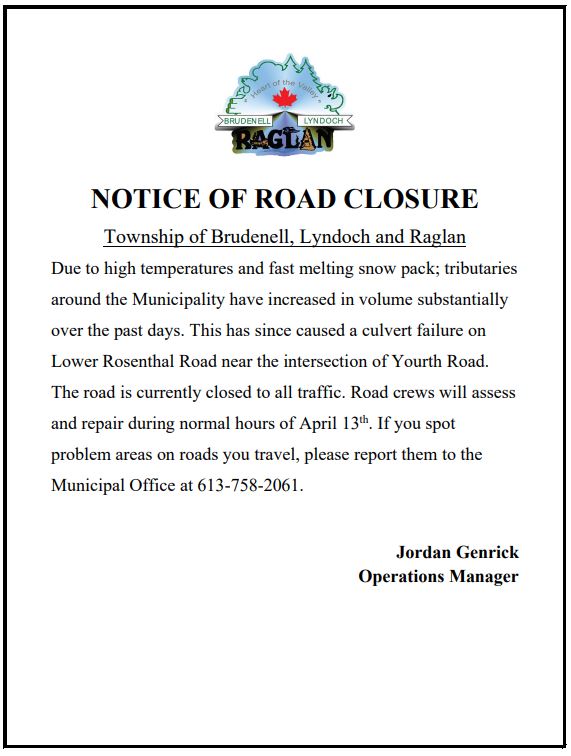 ROAD CLOSURE Brudenell, Lyndoch and Raglan